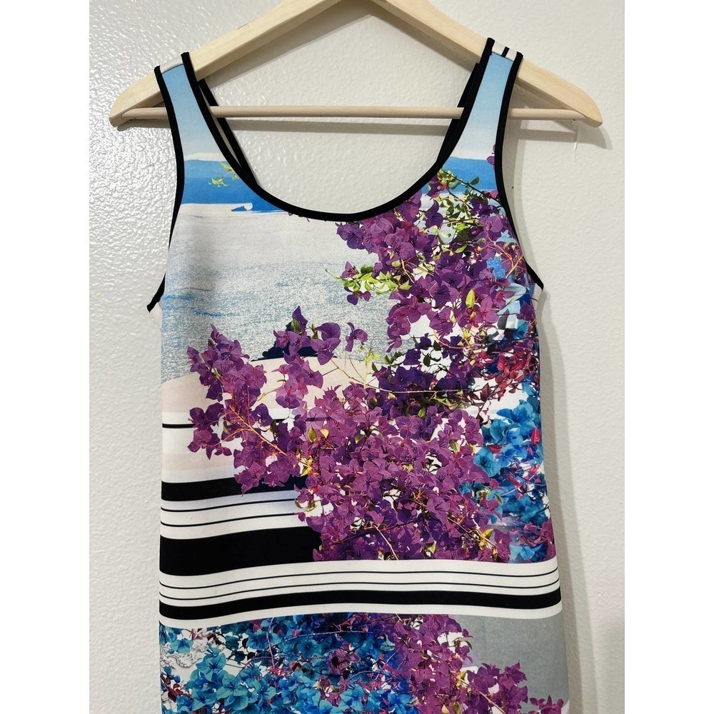 lover Canyon Santorini Stripe Neoprene Dress Medium Floral Greece Print - Picture 3 of 10